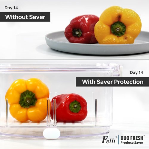 Felli Duo Fresh Produce Saver - Ventilated Fruit & Vegetable Container | Colander Strainer for Fridge
