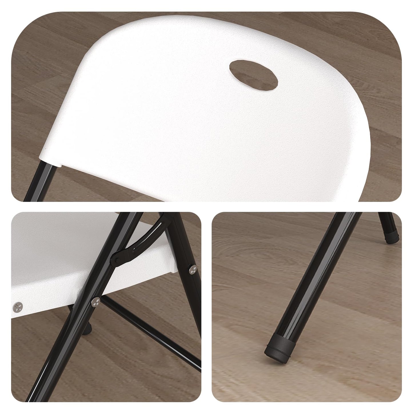 Nazhura 350 Weight Limit Heavy Duty Plastic Folding Chair with Reinfoced Steel Frame for Indoor and Outdoor, Wedding, Party, Restaurant, Meeting Room, Patio and Garden (6, White)