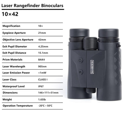 BOSHIWEI ED Glass 10x42 Laser Rangefinder Binoculars HD Optics 2624 Yards Long Distance IP67 Waterproof Range Finder for Golf Bird Watching Black
