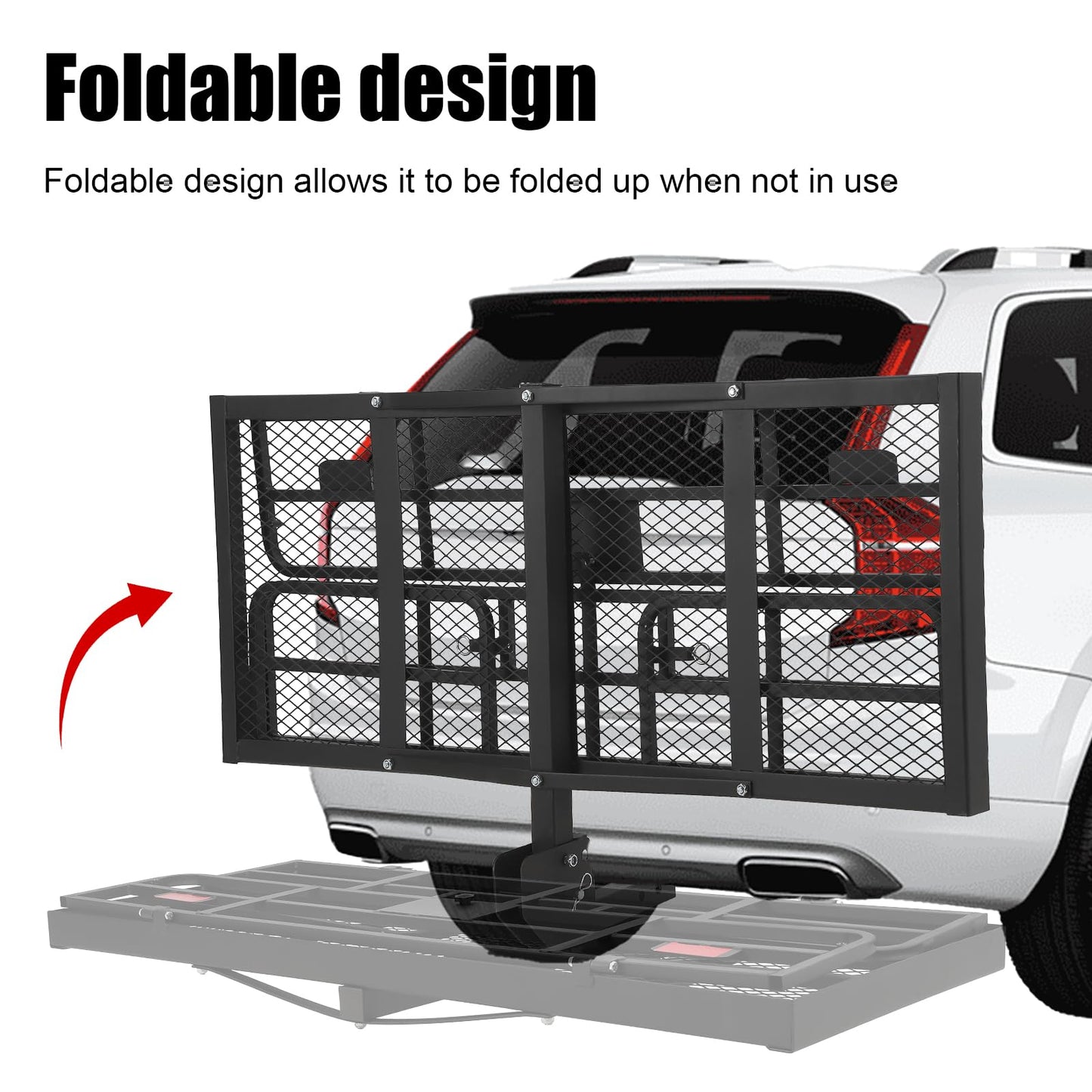 Trailer Hitch Cargo Rack, Folding Hitch Mount Cargo Carrier with High Side Rails, Cargo Carrier Fits 2" Receiver for RV Truck SUV Van, 500 lbs Weight Capacity, 60" L×24" W×14.9" H