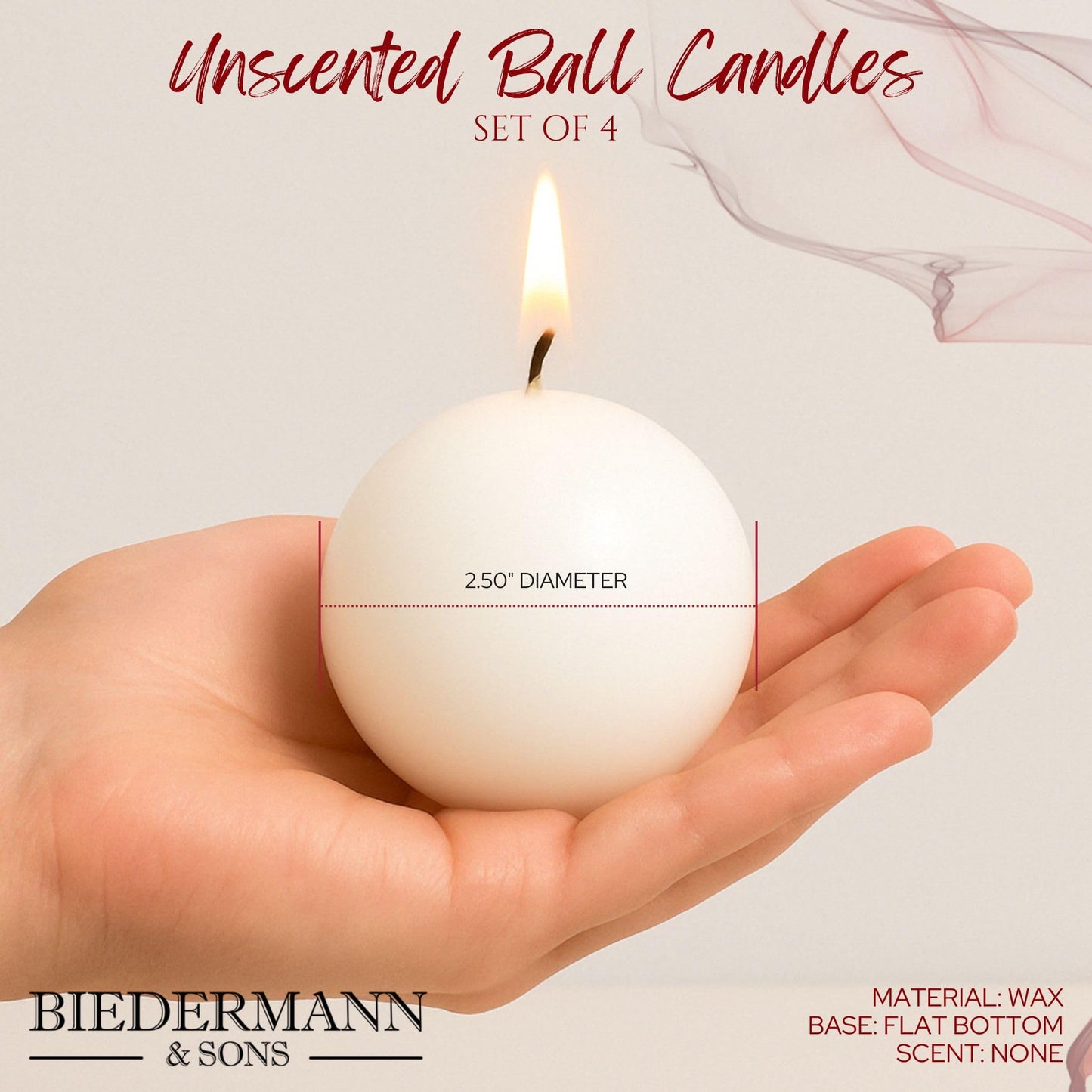 Biedermann & Sons Ivory Round Candles (Set of 4), Unscented Dripless Balls, 2.5" Spheres, 8 Hour Burn, for Mantels Shelves and Tabletop Displays