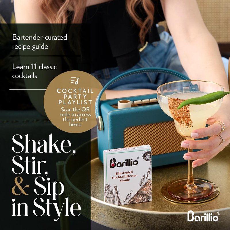 Barillio Gold Mixology Bartender Kit - 8 pcs Stainless Steel Travel Cocktail Shaker Set with Bag - Bar Tools Set with Martini Shaker, Drink Mixer Spoon & Mojito Muddler for Cocktails, Pourers & Jigger