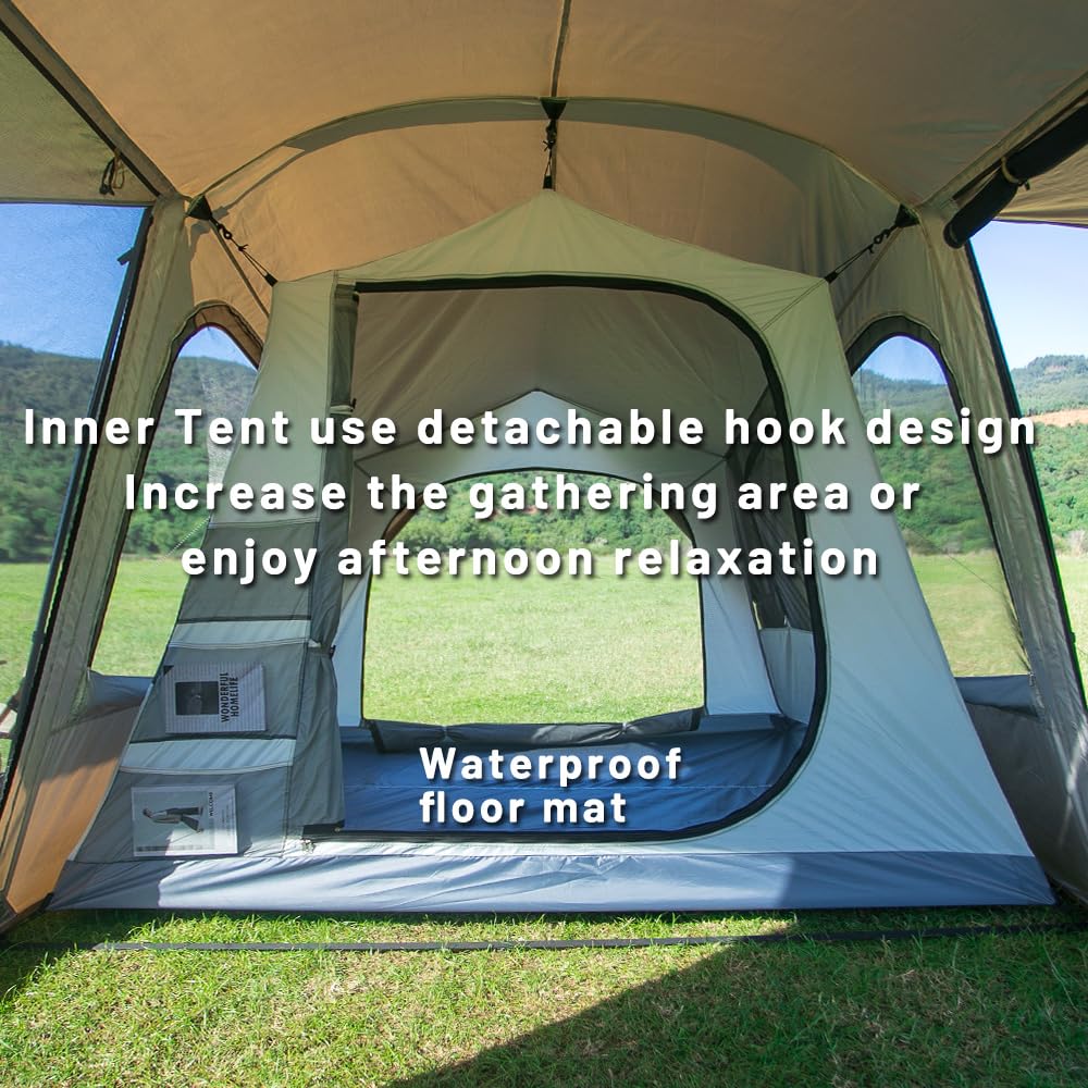 Outdoor Camping Tent 6 Person, Large Family Tunnel Tent with 4 Door 2 Window