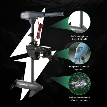 Newport Kayak Series 36lb Thrust Transom Mounted Saltwater Electric Trolling Motor w/LED Battery Indicator (24" Shaft)