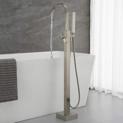Artiqua Freestanding Bathtub Faucet Tub Filler Brushed Nickel Waterfall Floor Mount Faucets Single Handle with Hand Shower