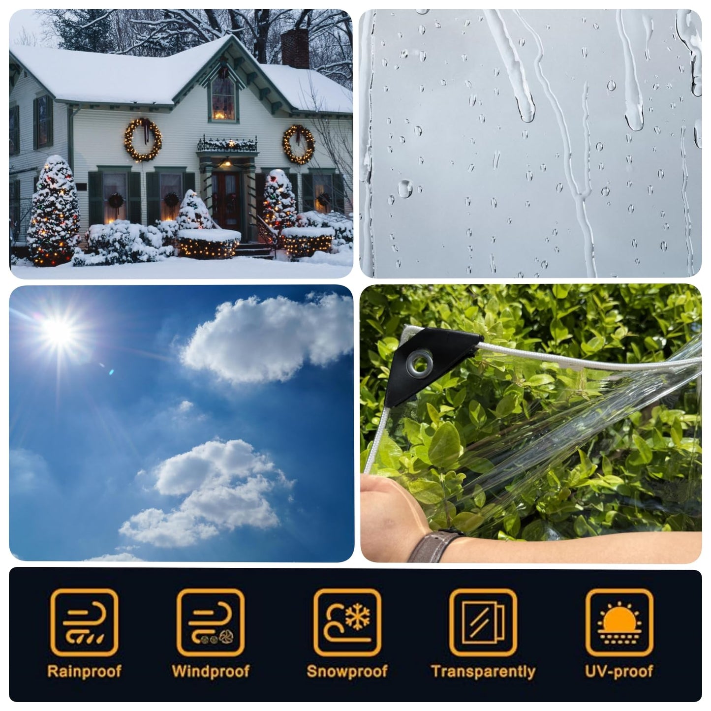 YINGZHIXING Clear tarps Heavy Duty Waterproof,14Mil Thickened Transparent Tear Resistant Water Resistant PVC Vinyl Tarpaulin Enclosure,Transparent Waterproof raincloth for Roofs, (10X20 FT)