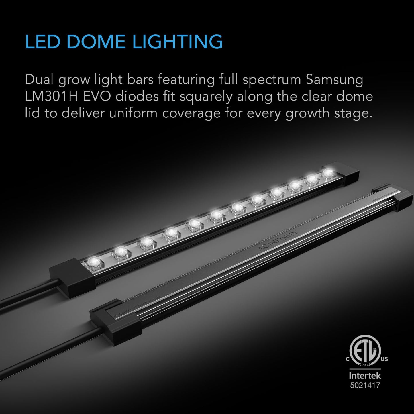 AC Infinity Heavy-Duty Large Humidity Dome 6x12 Germination Kit, Full Spectrum LED Grow Light Bars w/Samsung LM301H EVO LEDs, Heat Mat, 3 mm Thickest Dome, Trays, Extension Panels, for Seed Starting