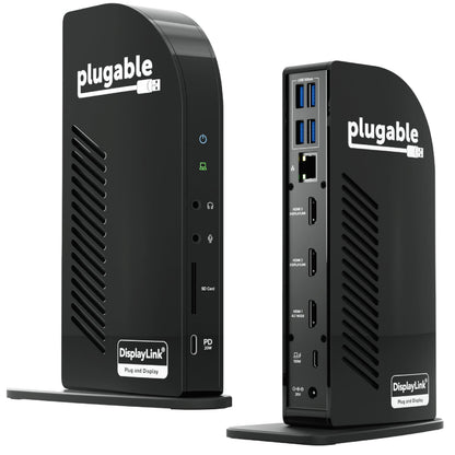 Plugable USB-C Triple Monitor Docking Station: 13-in-1 Laptop Dock with 100W Charging for Mac (DisplayLink Driver Required), Windows, Chrome, 3 HDMI, Gigabit Ethernet, SD, USB-C 20W, 4 USB - UD-ULTCDL