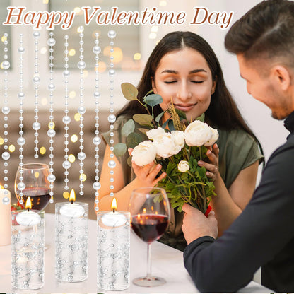 Fumete 40 Pcs White Floating Candles with Pearl Strings, Small Unscented Floating Candles for Wedding Centerpieces, Valentine's Day, Anniversary, Birthday, Elegant Home Decor