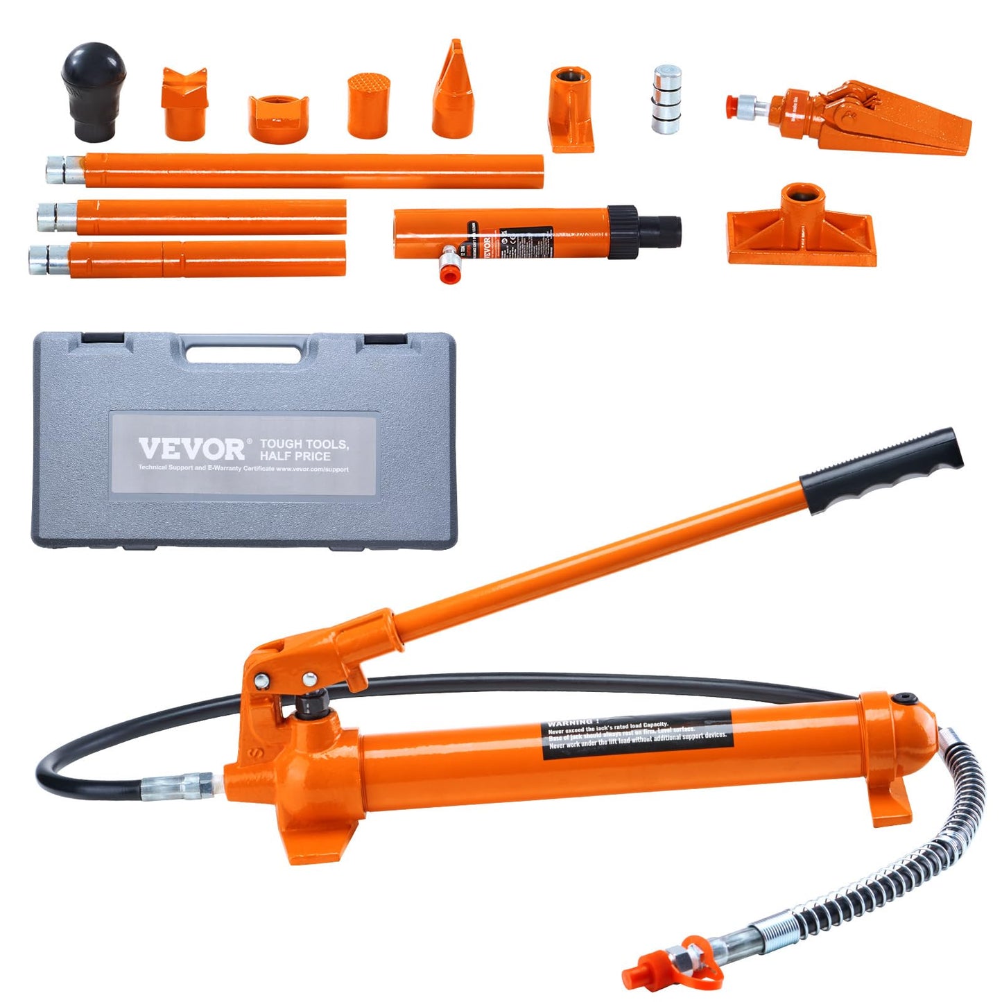 VEVOR Porta Power Kit, 12 Ton Load, Portable Hydraulic Jack with 4.6 ft Extended Oil Hose, Long Handle Design, Auto Body Frame Repair Kit with Portable Storage Case for Car Repair, Truck, Farm