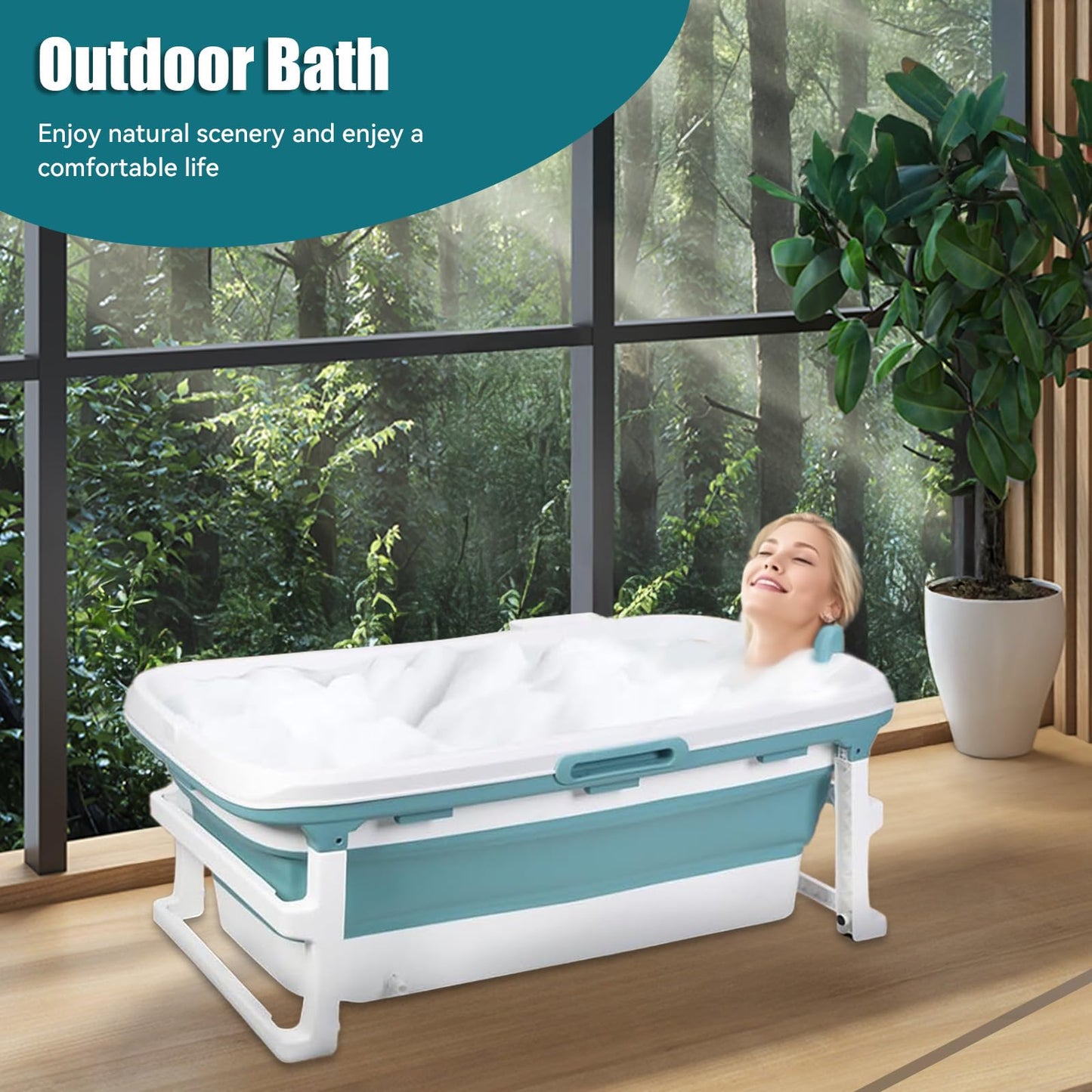 53'' Large Portable Bathtub for Adult, Foldable Bathtub Portable Soaking Bath Tub Effortless, Ergonomically Designed for Hot Bath Ice Bath with Reached Out Hands