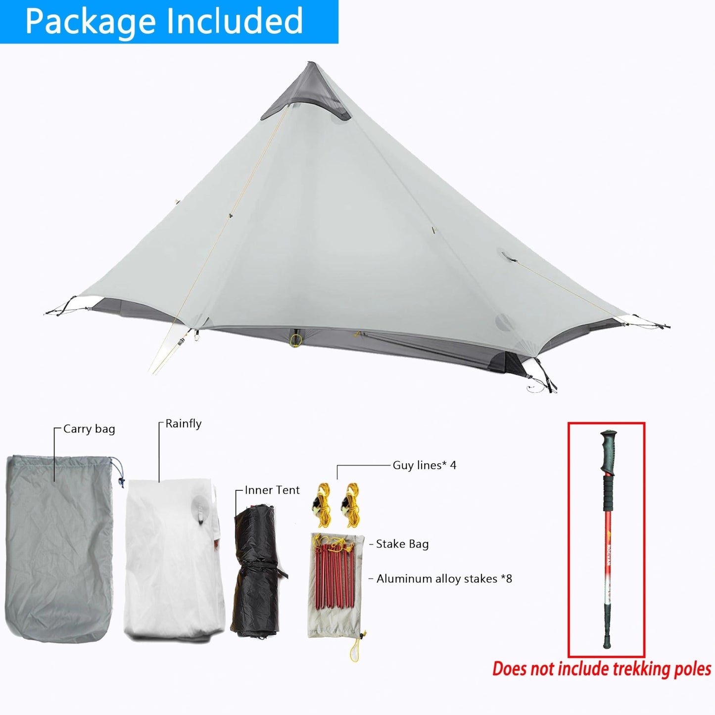 Ultralight Waterproof Tent, Double-Layer Three-Season Backpacking Tent for 1-Person Camping, Kayaking, Climbing, Hiking, Weighing in at only 2 pounds for The Tent (Grey)