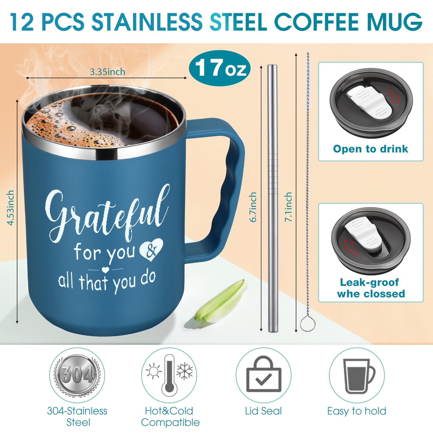 Umigy 36 Pcs Employee Appreciation Coffee Mug Gift Bulk Thank You 17oz Drinking Cup Stainless Steel Insulated Travel Tumbler Graduation Thank You Gifts for Nurse Women Teacher Coworker Staff