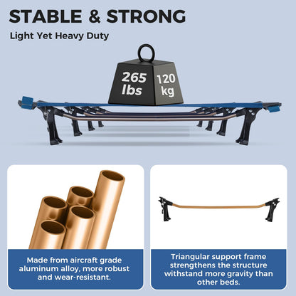 KingCamp Ultralight Camping Cot, Portable Folding Sleeping Cot for Adults, 265 Lbs Heavy Duty Compact Bed for Outdoor Backpacking Travel Hiking, Extra Wide 75 x 25 Inches, Blue Black