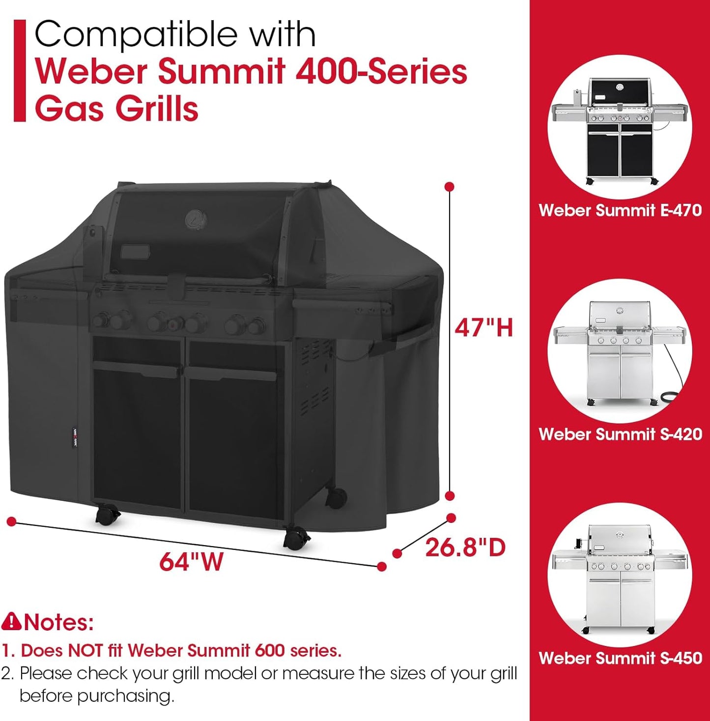 Unicook Grill Cover - Heavy Duty Waterproof BBQ Protector for Weber Summit 400 Series | 64 Inch All-Season Protection