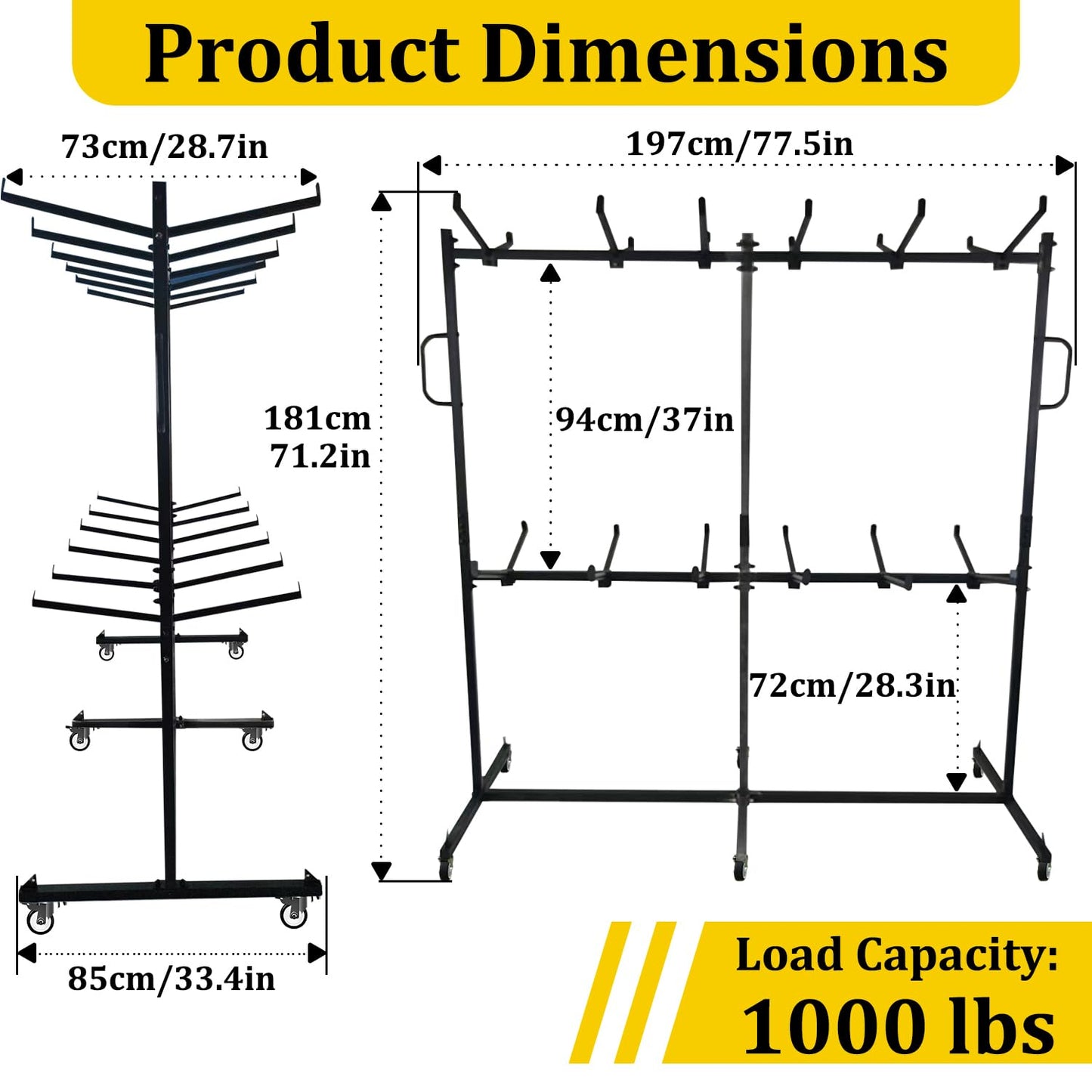 Folding Chair Cart, Two Tier Folding Chair Rack with Locking Wheels, Chair Holders for Storage, Chair Storage Rack, Holder for 84 Chairs, with Watherprooft Cover & Elastic Straps