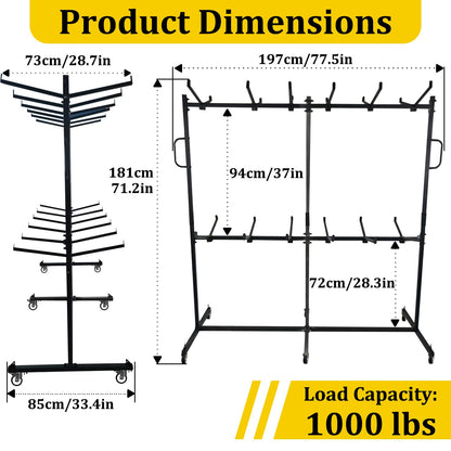Folding Chair Cart, Two Tier Folding Chair Rack with Locking Wheels, Chair Holders for Storage, Chair Storage Rack, Holder for 84 Chairs, with Watherprooft Cover & Elastic Straps