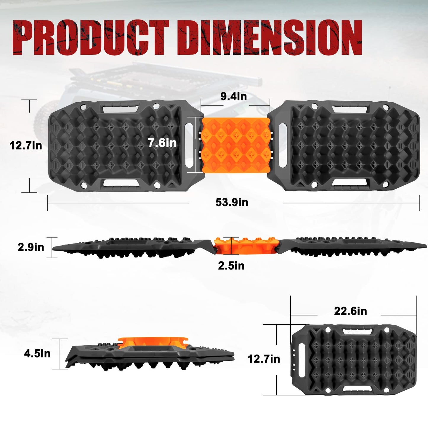 BUNKER INDUST Offroad Traction Boards with Jack Base + 3" x 20ft Tree Saver Winch Strap 35,000 lbs Recovery Straps