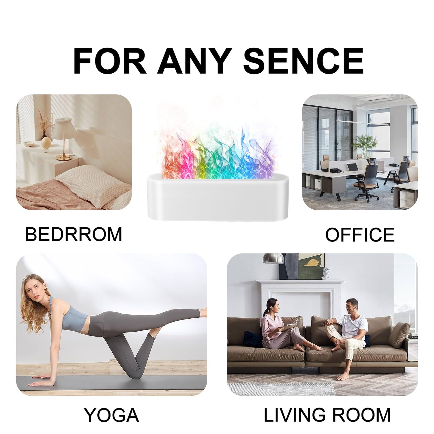 Colorful Flame Fire Diffuser Humidifier, 7 Colors Changing Oil Diffuser, Ultra-Quiet Aroma Essential Oils Aromatherapy Diffusers for Large Room, Bedroom, Office(Timeable, Waterless Auto off-150ml)