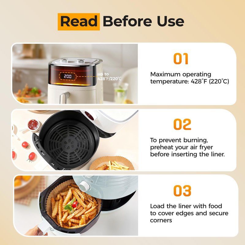 400Pcs Air Fryer Paper Liners Disposable, 8 Inch Max Xl Large Cooker Air Fryer Disposable Paper Liners, Oil Proof Parchment Sheets Round Basket Bowl Liner for Baking Cooking Food