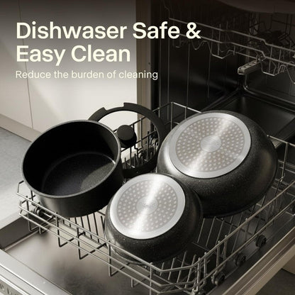 Pots and Pans Set Non Stick, Ceramic Cookware Sets 21 PCS, Granite Induction RV Kitchen Portable Stackable Cooking Set Removable Handles, Dishwasher ＆ Oven Safe, Black