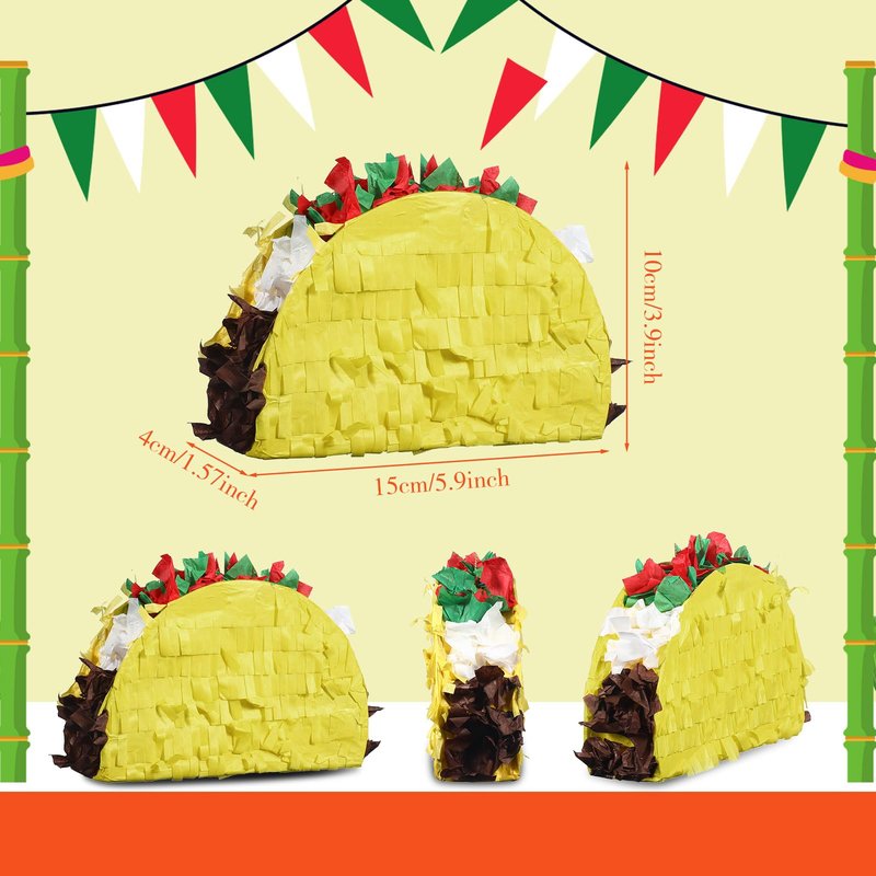 Harrycle 24 Pcs Mini Taco Piñatas for Cinco De Mayo Mexican Little Fiesta Taco Piñata Bulk for Mexican Carnivals Tuesday Event Party Favors, 5.9 x 3.9 x 1.6 Inches