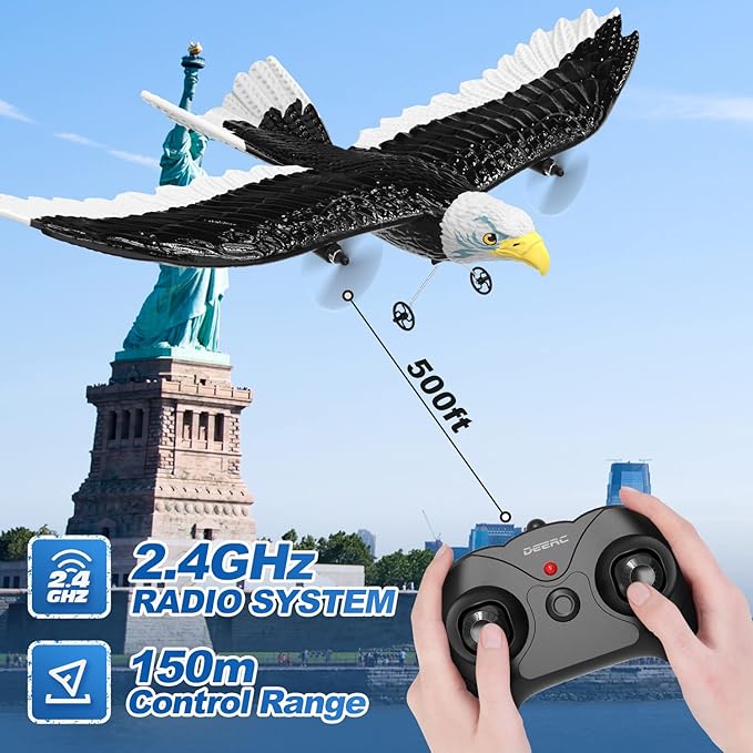 DEERC RC Plane Remote Control Eagle Plane RTF Airplane 2.4GHZ 2CH Flying Bird with 2 Batteries &amp Propeller 6-axis Gyro Stabilizer Easy to Fly for Beginners Adults Kids Boys