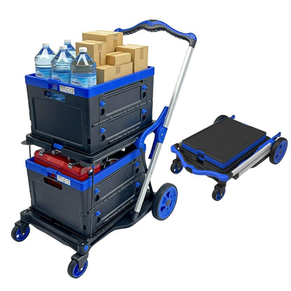 SST Collapsible Shopping Cart, 200LBS Capacity Multi Functional Utility Cart with 2 Storage Crate, Adjustable Handle Grocery Cart on Wheels for Grocery Shopping, Warehouse, Office, Supermarket