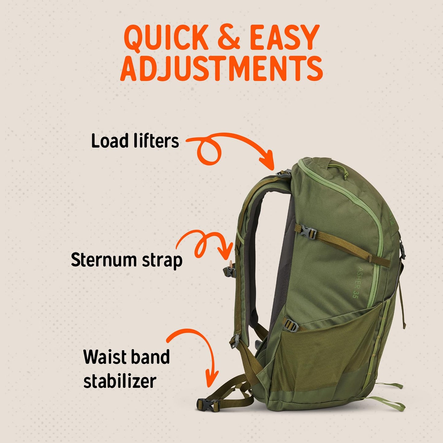Kelty Asher Backpack, Daypack to Multi-Day Backpacking Capacity, Hiking, Lightweight Travel Pack, Internal Frame (35L Winter Moss)