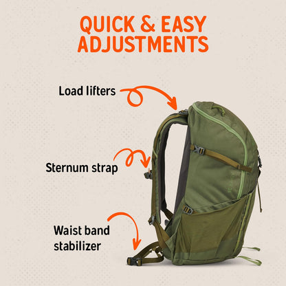 Kelty Asher Backpack, Daypack to Multi-Day Backpacking Capacity, Hiking, Lightweight Travel Pack, Internal Frame (35L Winter Moss)