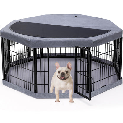 PETIME Dog Playpen,Metal Exercise Puppy Pen Heavy Duty Kennels Yard Fence Indoor/Outdoor 22" W x 24" H 8 Panels Dog Cage with Octagon Top Cover and Bottom Pad