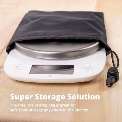Greater Goods Digital Kitchen Scale - LCD Display, Weighs Grams & Ounces, Up to 11 lbs, White