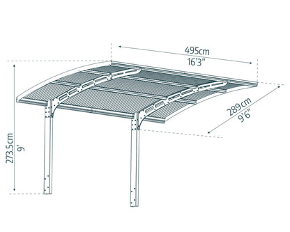 Palram - Canopia Arizona 10 Ft. x 16 Ft. x 9 Ft. Wing Single Carport Aluminum Metal Frame and Polycarbonate Panels Car Port for Outdoor Driveway Car, Truck, RV, Trailer, Boat Storage (Wave Gray)