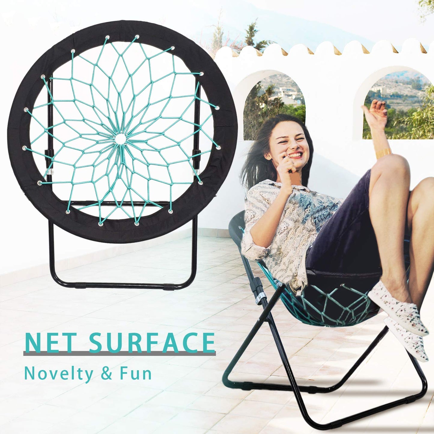CampLand Bunjo Bungee Dish Chair-Versatile Folding Chair with Fun Bouncy Design-for Room Garden Dorm Rooms and Lounging in Living Rooms Set of 2pcs