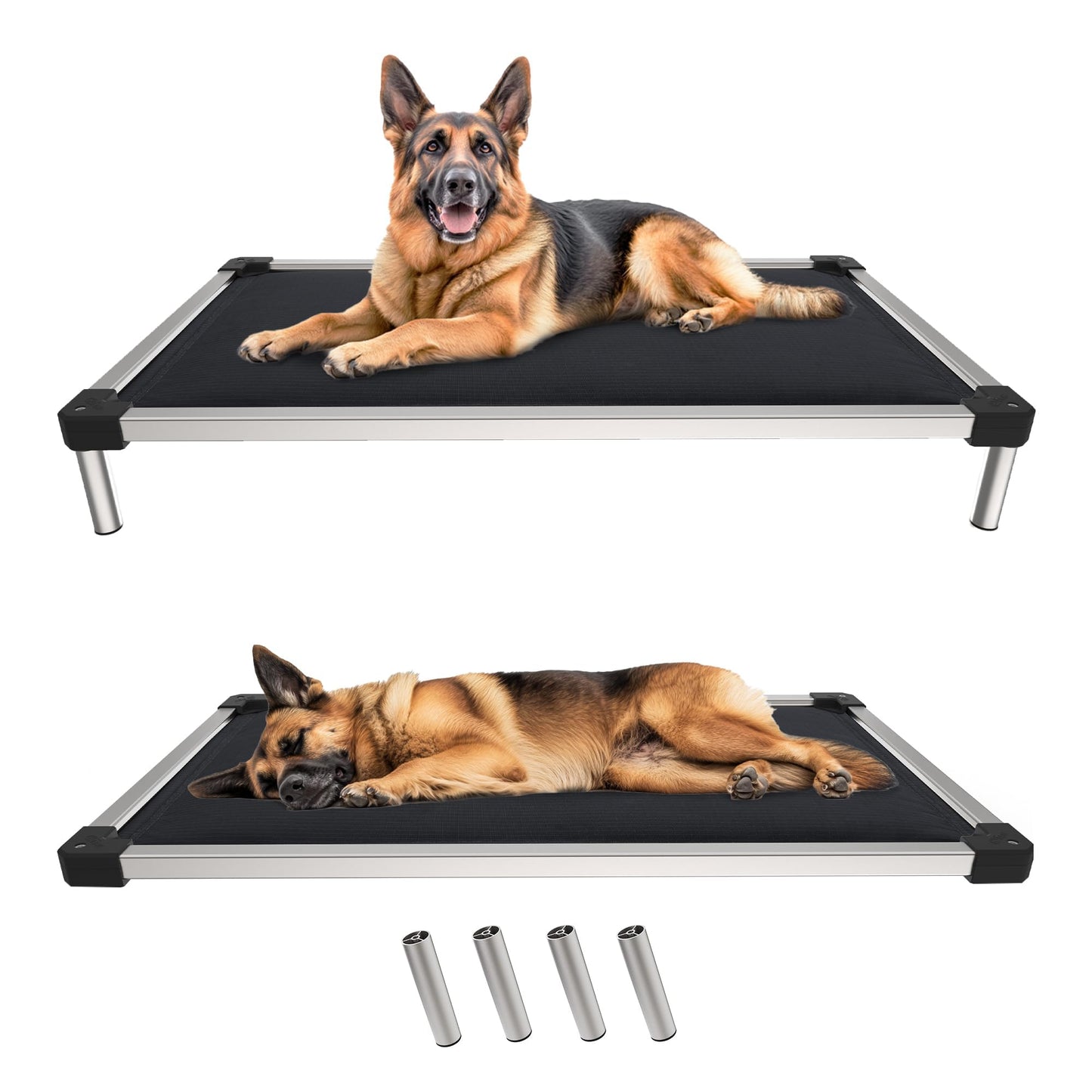 FXW TitanNest Chew-Proof Elevated Dog Bed, Raised Cot for Indoor/Outdoor/Camping Use, Durable & Washable Padded Pet Bed for Large Dogs, 47.0" L x 29.0" W x 7.3" H, Black