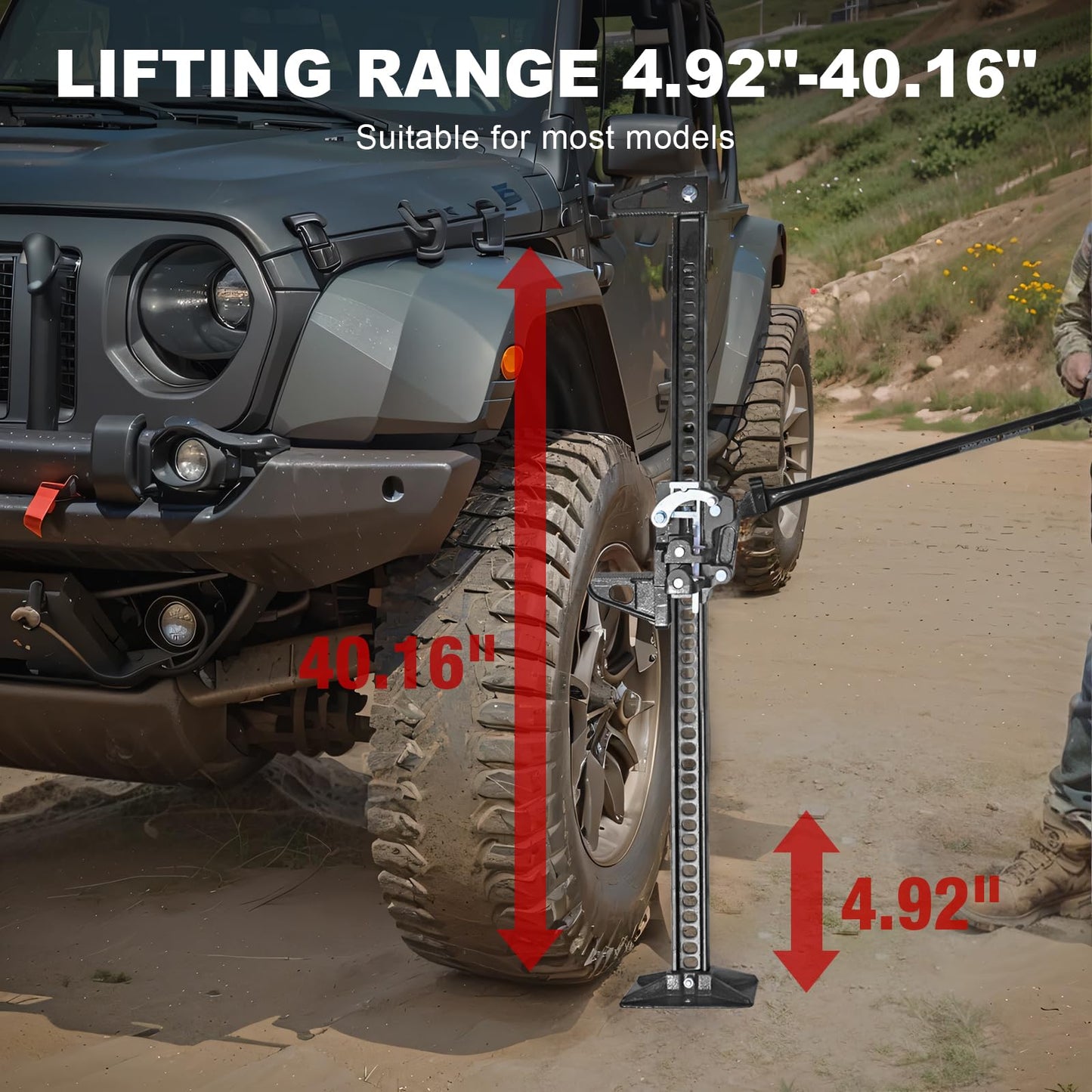 Big RED ATR6501BR Torin 48" Ratcheting Off Road Utility Farm Jack: 3 Ton (6,000 lb) Capacity, Black