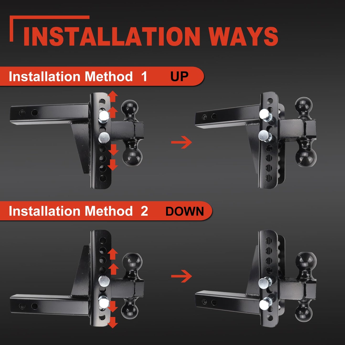 Adjustable Trailer Hitch Fits 2.5 Inch Receiver 6 Inch Drop/Rise, 2 & 2-5/16 Ball Hitches for Trucks, 22000 LBS GTW, Drop Hitch Tow Hitch Trailer Hitches with Anti-Theft Pin Solid Ball Mount