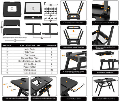 Grill Stand for Ninja Woodfire Outdoor Grills, Portable Adjustable Grill Cart Table for Ninja XSKUNSTAND OG700 OG800 OG900 OO101 Series & for Artisan MO201 Pizza Oven Stand Accessories with Shelves
