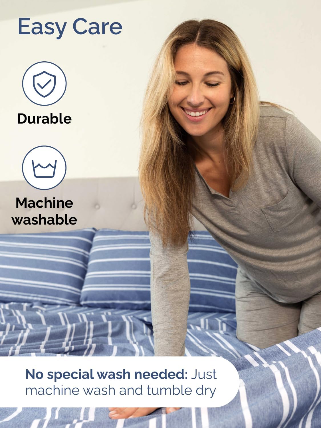Skiennix Extra Deep King Sheet Set - 6-Piece Breathable Cooling Bedding - Luxury Soft & Wrinkle-Free - Blue Stripes