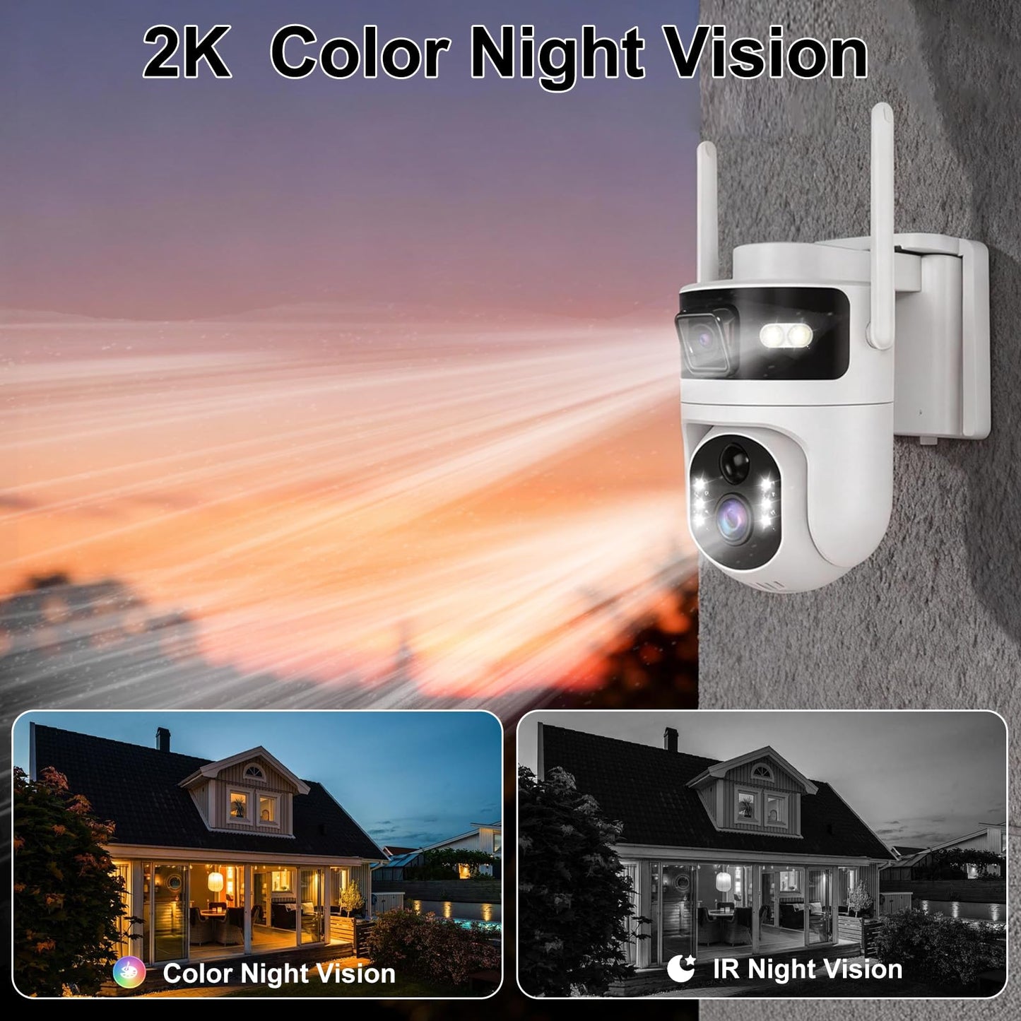CUUKSHKN Dual Lens 4G LTE Cellular Security Camera Wireless Outdoor,365 Day Free Unlimited Data,No WiFi Solar Powered,360°Auto Tracking,2K Color Night Vision,PTZ Motion Dtetection,Tuya Smart Camera