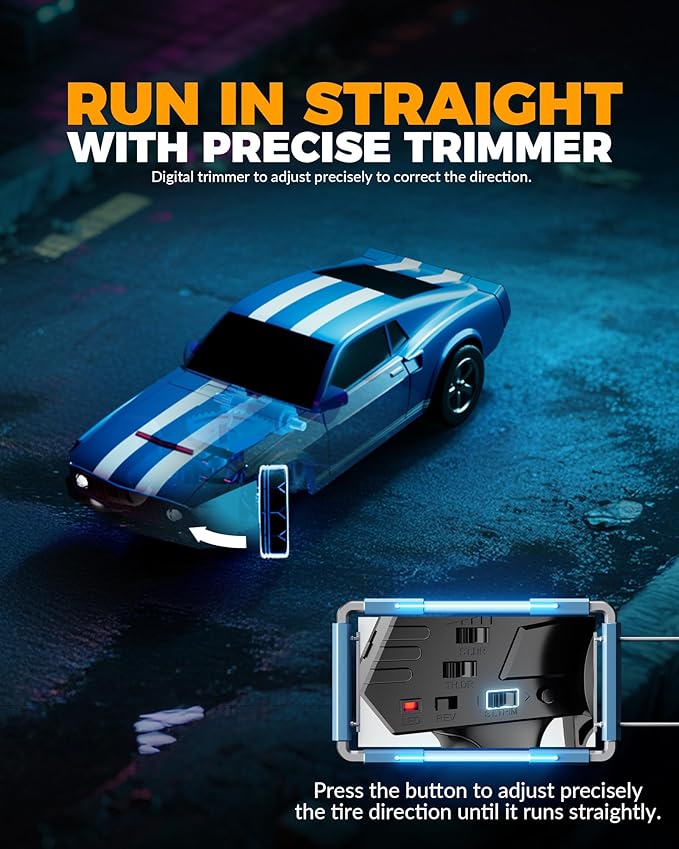 1/64 Scale Drift RC Car2.4Ghz Mini Sports CarEquipped with LED Lights and Mustang Retro Cars with Built-in GyroscopeProfessional Rear Wheel Drive30 Minute Driving Time (Silvery)