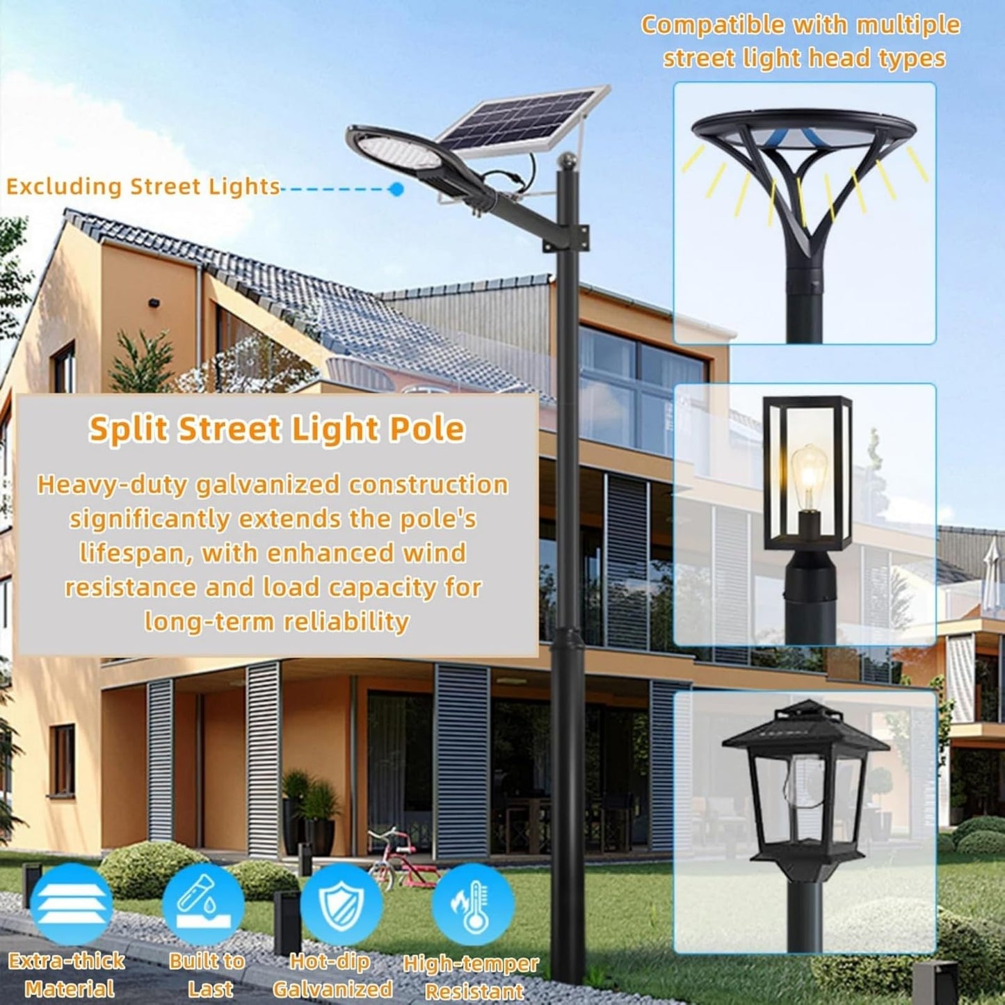 Lemoeyes Street Light Pole, 16ft Tall Split Street Lamp Post for Outdoor Street Courtyard Parking Lot Lighting Post Fixtures with Mounting Ground Cage (16FT 114+76mm)