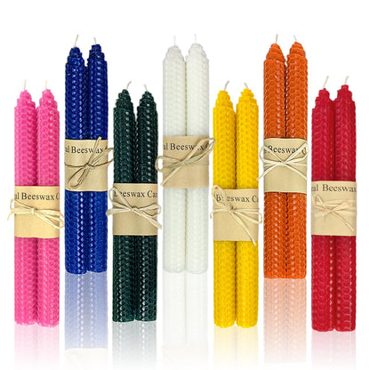 14 Pack Beeswax Taper Candles, Handmade Bees Wax Candle for Home, Dripless & Unscented Candle Sticks, 9" Tall, Rainbow Colored Candles by Kissingfish