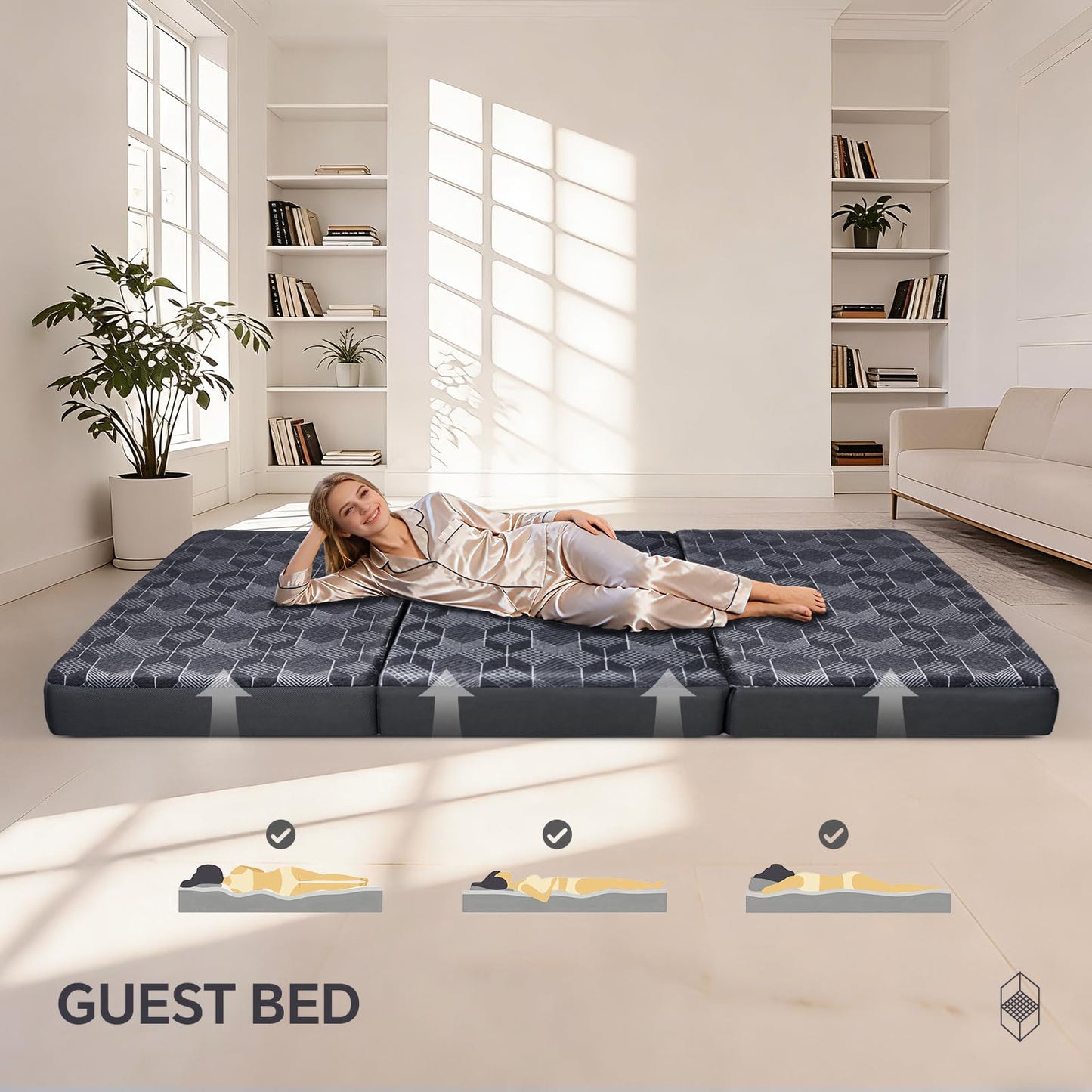 Ciremiv Tri-Fold Mattress Twin Size, 4 Inch Memory Foam Mattress with Washable Cover, Handles and Non-Slip Bottom- Portable Folding Mattress for Guest Bed, Camping, Travel & Floor Sleeper,Dark Grey