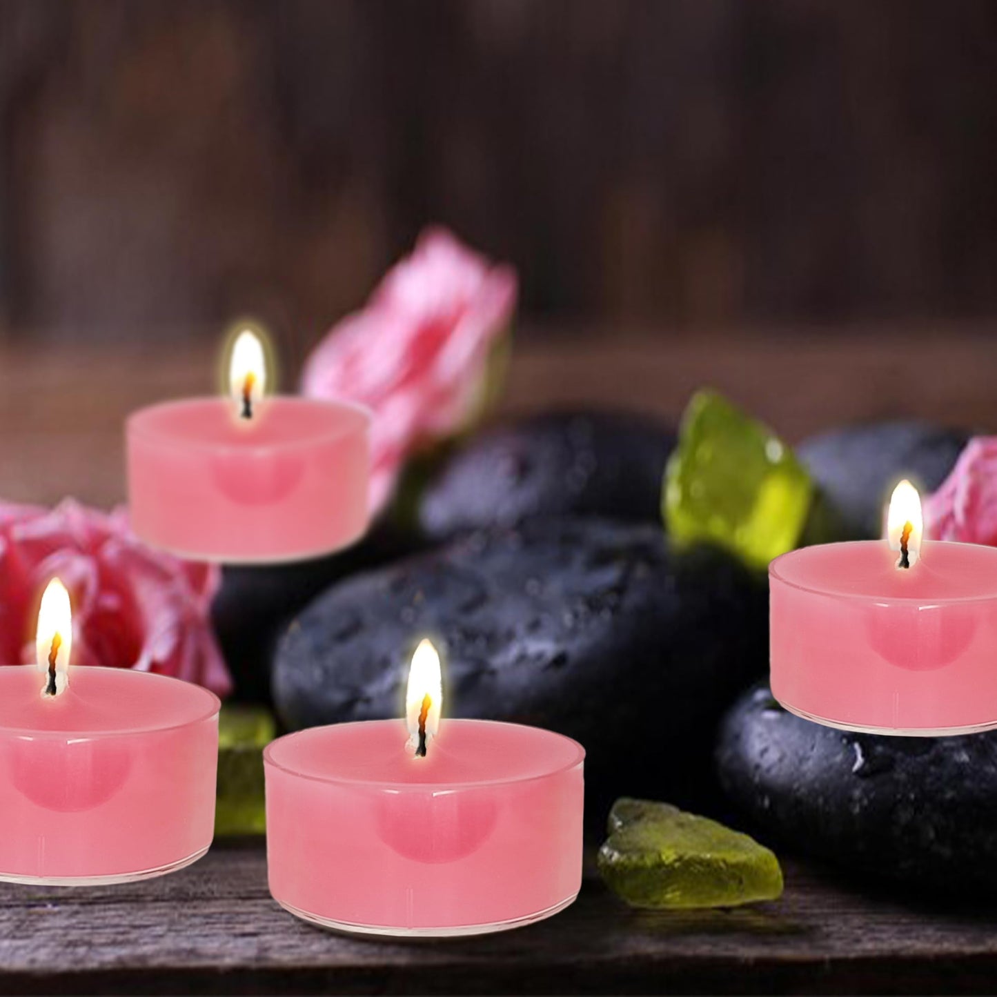 Hot Pink Tea Lights Set of 24, Peach Scented Tealight Candles, Handmade Tea Candles, Long Burning Tealights for Romantic Wedding Home Decor Gift