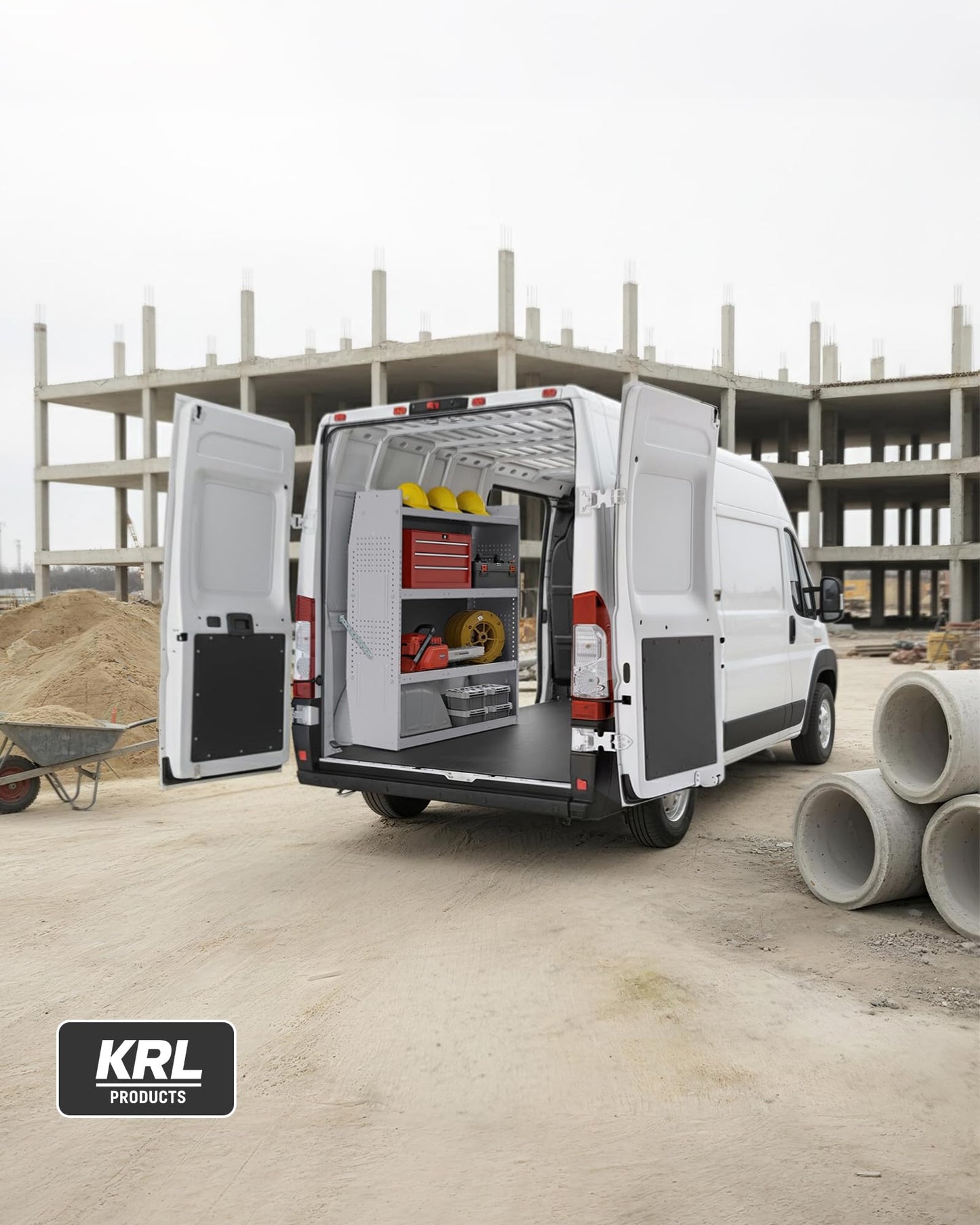 KRL PRODUCTS SV-5246 Steel Low/Mid/High Roof Van Shelving Storage System Fits Transit, GM, NV, Promaster, Sprinter and Metris, Contoured Shelving Unit, 52" W x 46" H x 13" D