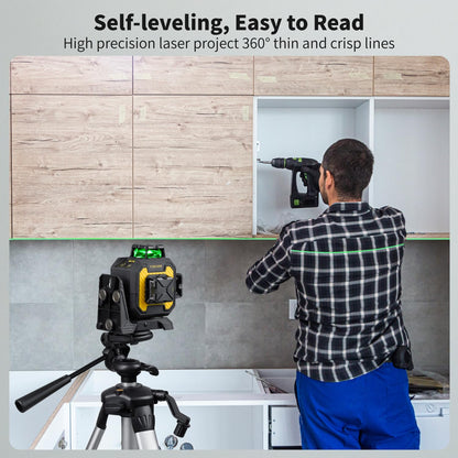 Firecore Laser Level with Receiver Kit, 1/13" High Accuracy, Laser Level 360 Self Leveling with Pulse Mode for Outdoor Up To 197ft, Rechargeable Green Line Laser for Home Renovation Construction-F93