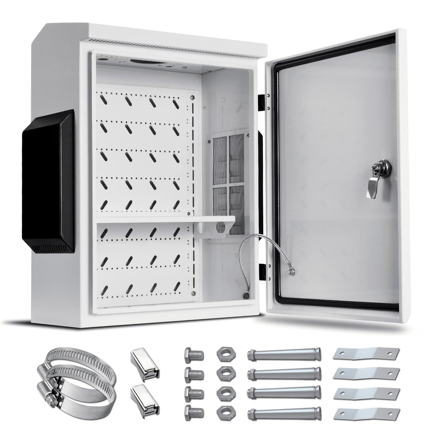 Outdoor Electrical Box, Cold-Rolled Steel Plate, Aluminum Alloy Back Beam, One-Piece Ventilation Design, IP65 Waterproof, Wall/Pole Mounted (19.6" x 15.7" x 7.9)