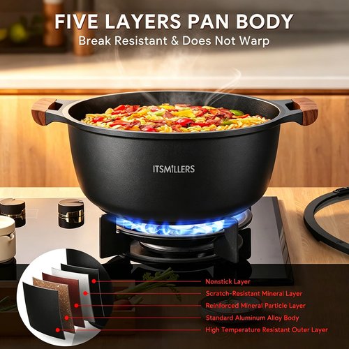 ITSMILLERS Nonstick Stock Pot, 6.5 Qt Soup Stock Pot with Strainer Lid, Induction Cooking Pot with Visible Lid for Pasta,Spaghetti, Ceramic Casserole Makes for Effortless Cleanup