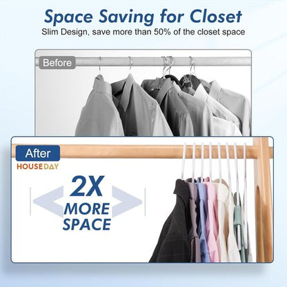 HOUSE DAY Plastic Hangers - 16 Pack White Adult Clothes Hangers | Space-Saving, Non-Slip & Durable Design